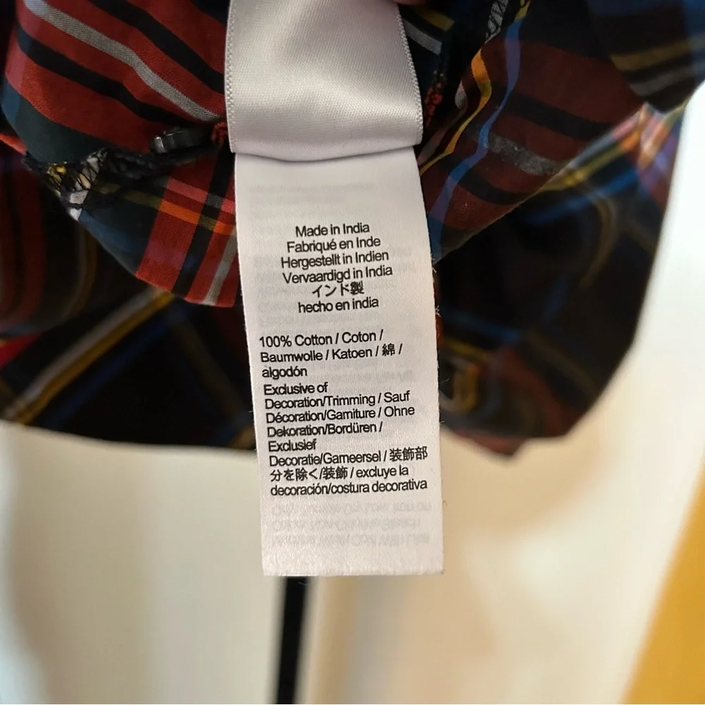 J. Crew Smocked Puff Sleeve Cotton Poplin Top Stewart Tartan Plaid Blouse Sz XXL